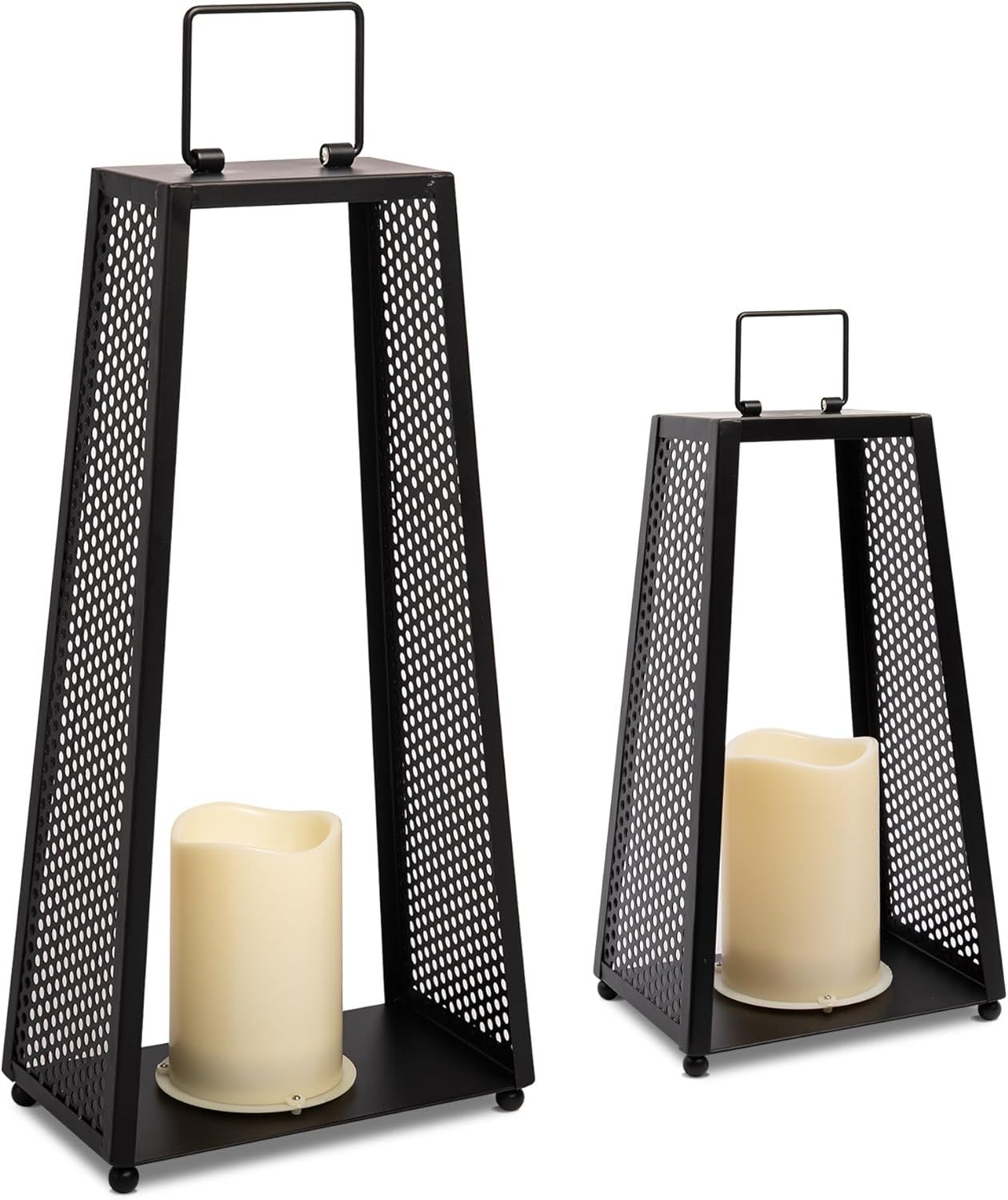HPC Decor 2PCS Solar Lanterns for Outdoor Decor-18.5 &14.2in Black Metal Candle Lanterns w/ Water... | Amazon (US)