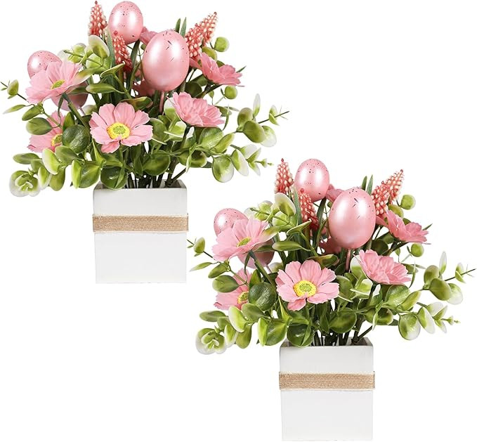 Easter Decorations, 2 PCS Easter Artificial Flower Egg Potted Table Decorations, for Home Farmhou... | Amazon (US)