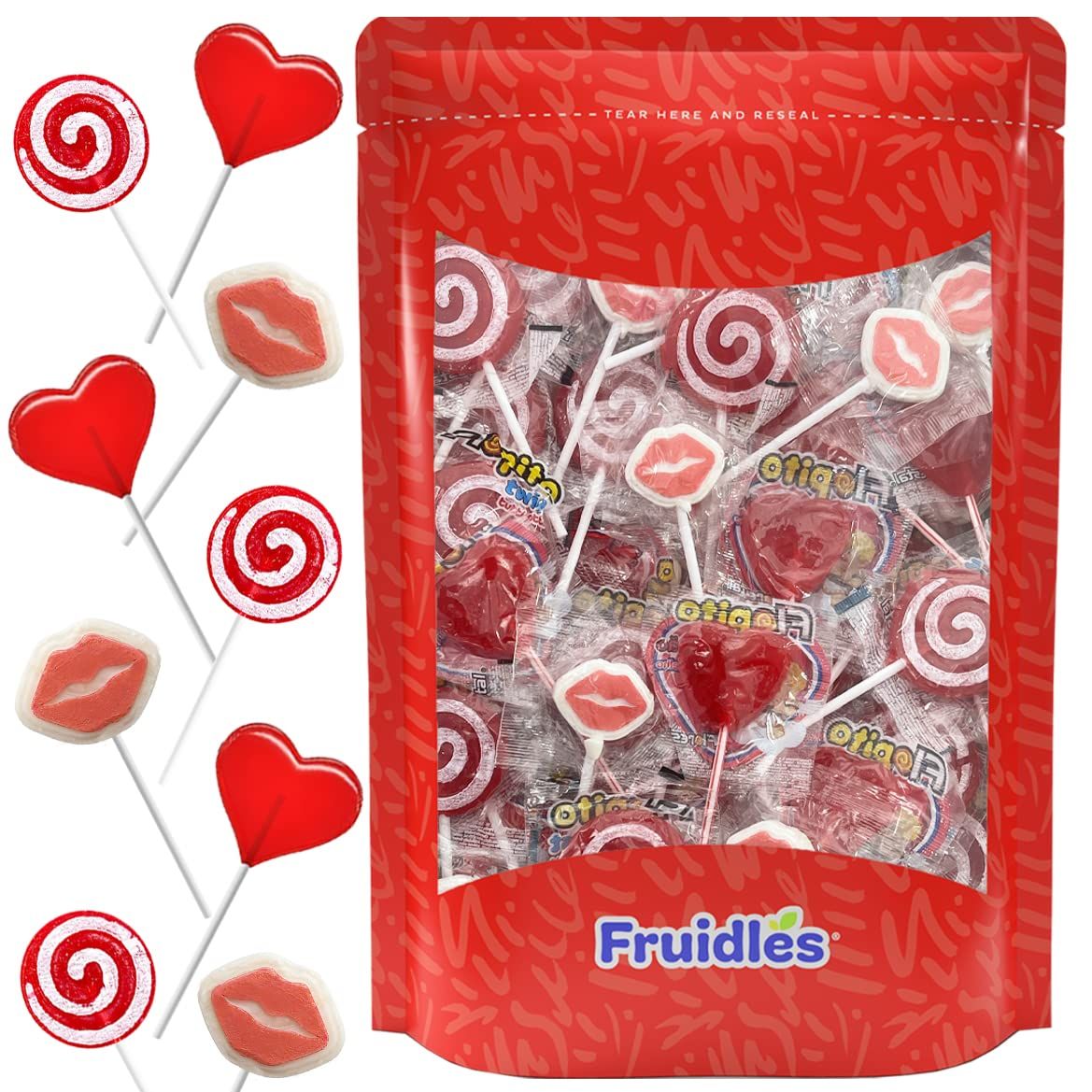 Valentine's Lollipop Party Mix, Hearts, Lips N' Swirls Mixed Fruit Flavor Assortment, Individuall... | Amazon (US)