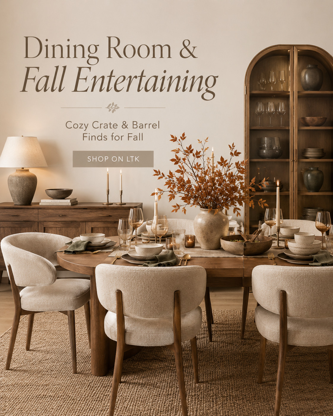 Fall entertaining season is officially here. 🍂 Think warm wood tones, layered neutrals, simple table settings, candlelight, and pieces that make everyday dinners feel a little more special.

I’m loving these Crate & Barrel finds for a dining room refresh that works for Sunday dinners, Friendsgiving, and cozy nights at home all season long.

Shop the look on my LTK. 🤎

#LTKHome #LTKSeasonal #CrateAndBarrel #FallEntertaining #DiningRoomStyle #FallHome #Tablescape #CozyHome #SeptemberReset #HomeInspo 

 #LTKSeasonal #LTKHome #LTKSaleAlert