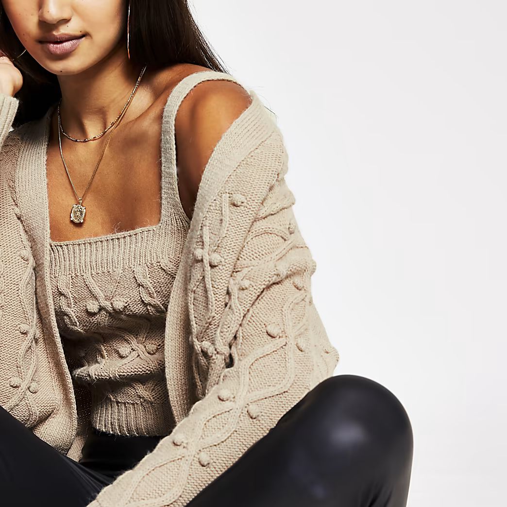 Cream knitted cardi and bralet set | River Island (UK & IE)