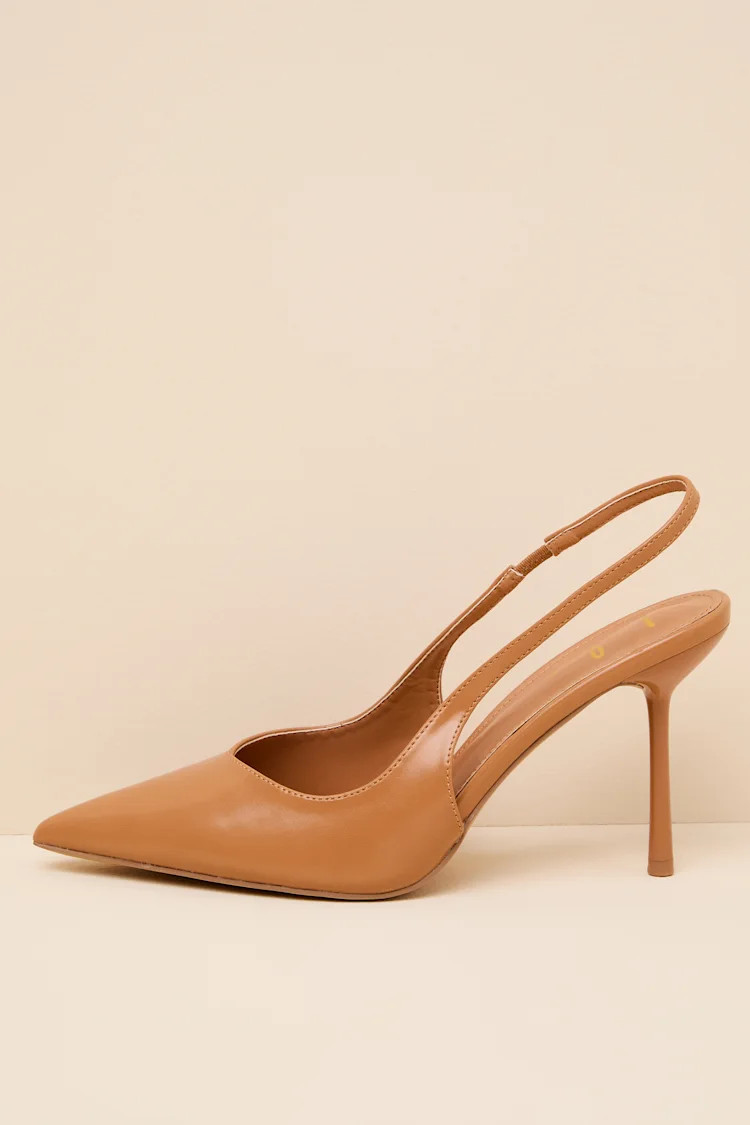 Lonnie Tan Pointed-Toe Slingback Pumps | Lulus