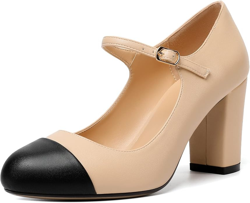 Zamikoo Women's Mary Jane Chunky High Heel Pumps, Round Cap Toe Block Heels with Adjustable Buckl... | Amazon (US)