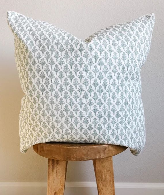 Floral Ikat Pillow Cover  Light Sage Green Basketweave Print | Etsy | Etsy (US)