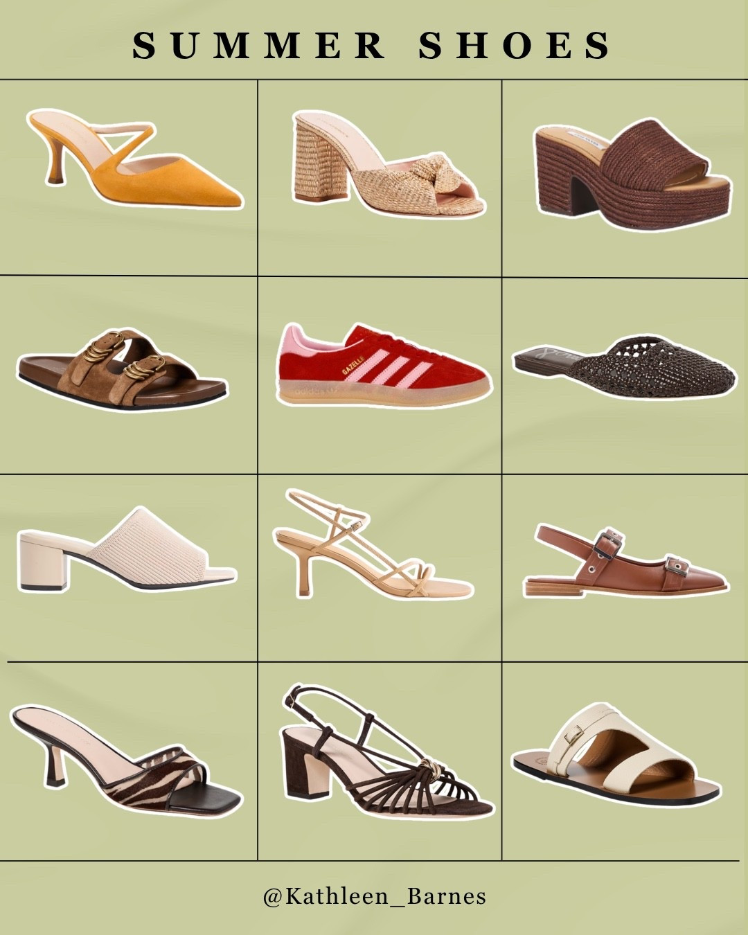 Spring and summer shoes — heels, sneakers, mules, sandals 