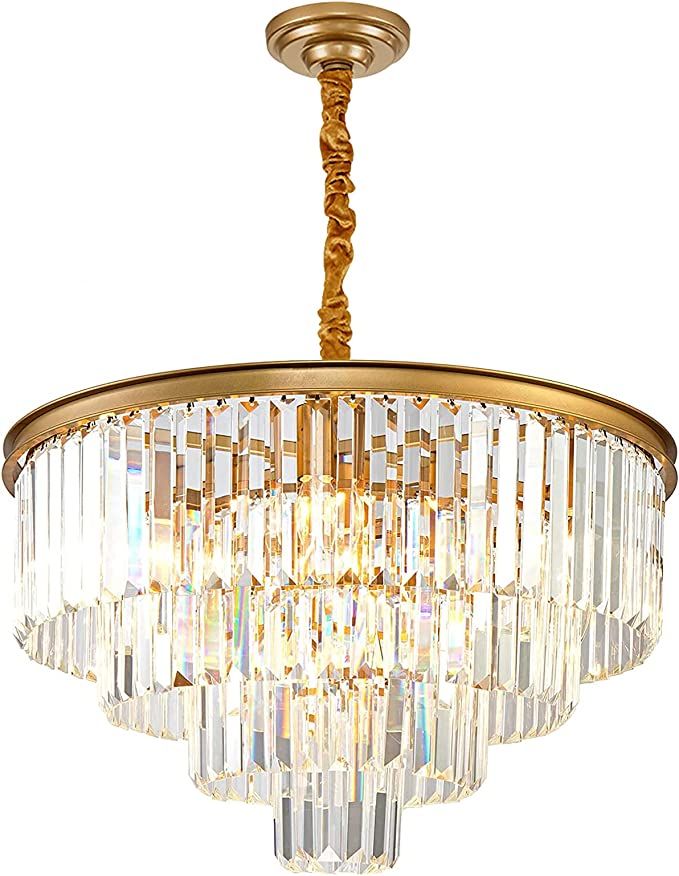 Gold Modern Crystal Chandelier Lighting K9 Crystal Round Chandelier Hanging Ceiling Light Fixture... | Amazon (US)