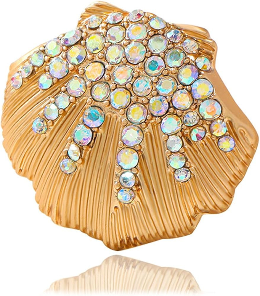 Rhinestone Sea Shell Brooch Pin for Women Gold-Toned AB Crystal Ocean Sea Animal Brooches Lapel P... | Amazon (US)