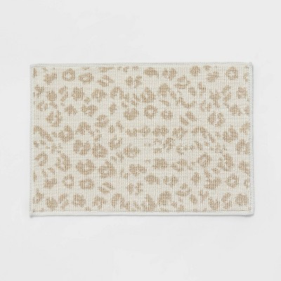 20"x30" Performance Plus Bath Rug Cream Leopard - Threshold™: Cotton, Woven, Medium Pile, Machine Washable | Target
