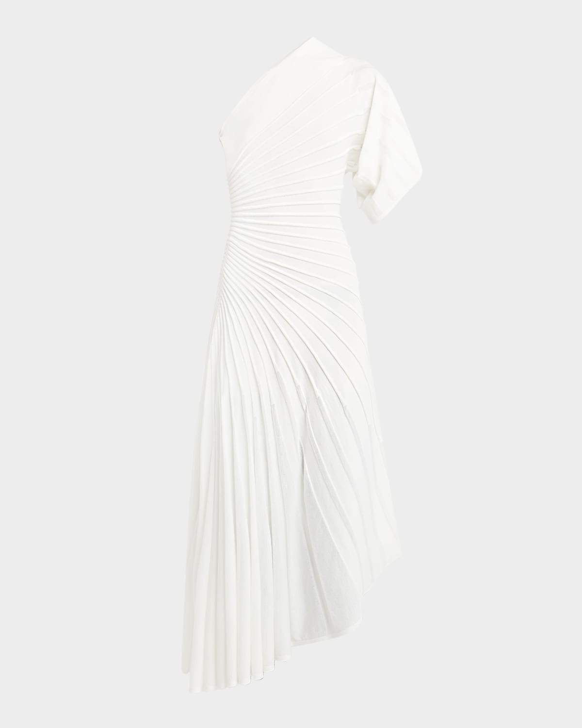Asymmetric Ray Ribbed One-Shoulder Midi Dress | Neiman Marcus