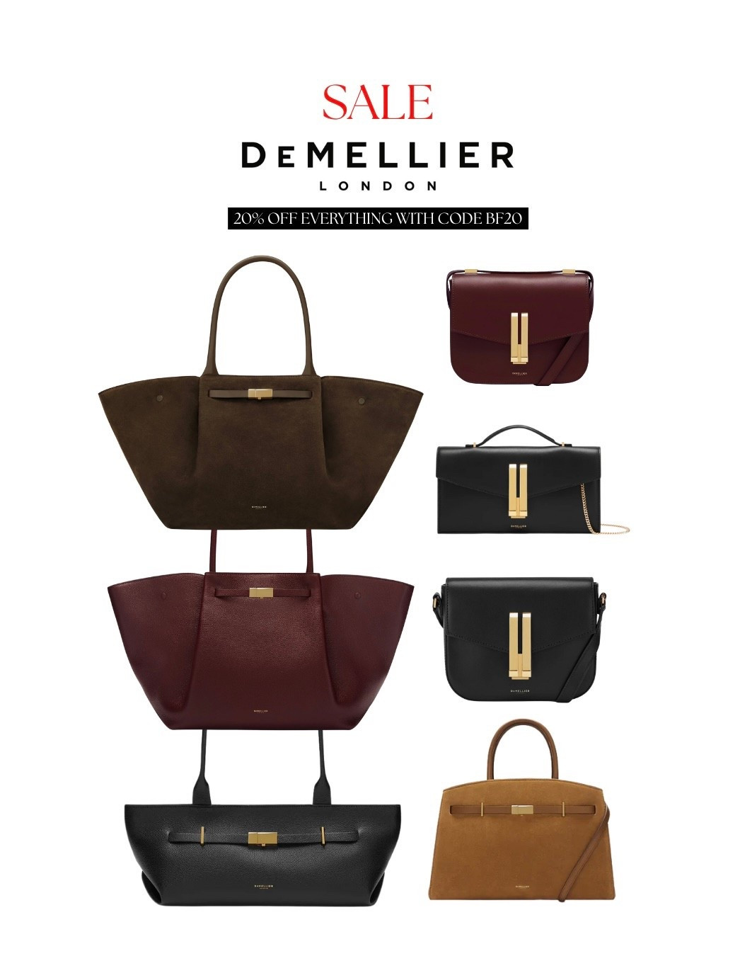 Demellier Black Friday sale discount burgundy crossbody bag chocolate brown suede tote bag black elongated bag tan suede mini bag 

#LTKwinter #LTKuk #LTKCyberWeek