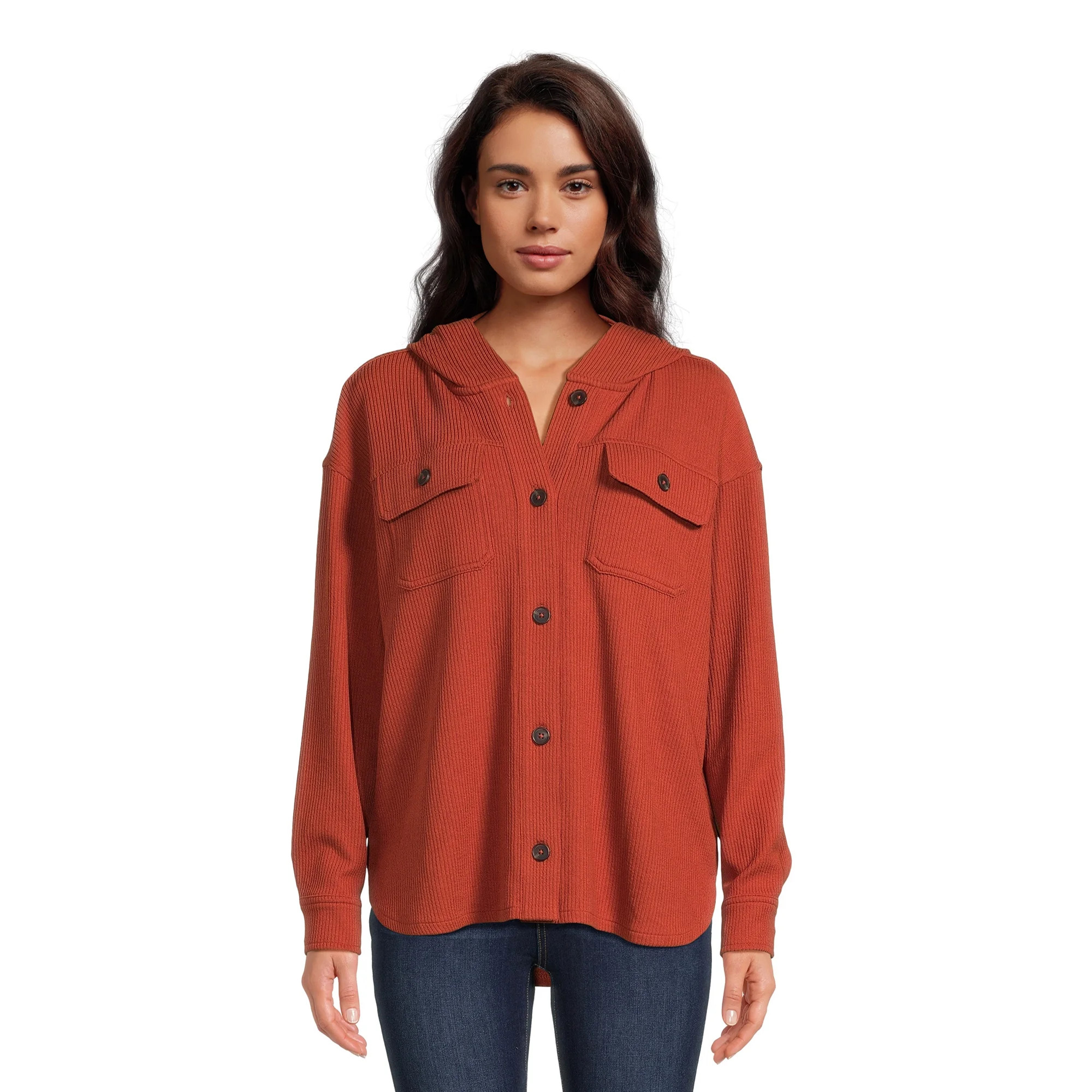Time and Tru Women's Hooded Corduroy Shacket, XS-XXXL | Walmart (US)
