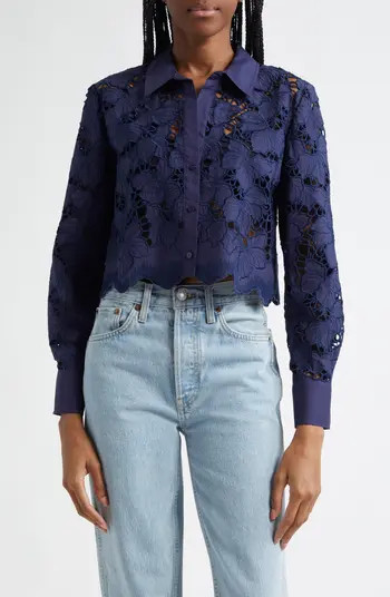 L'AGENCE Seychelle Cutwork Crop Shirt | Nordstrom | Nordstrom