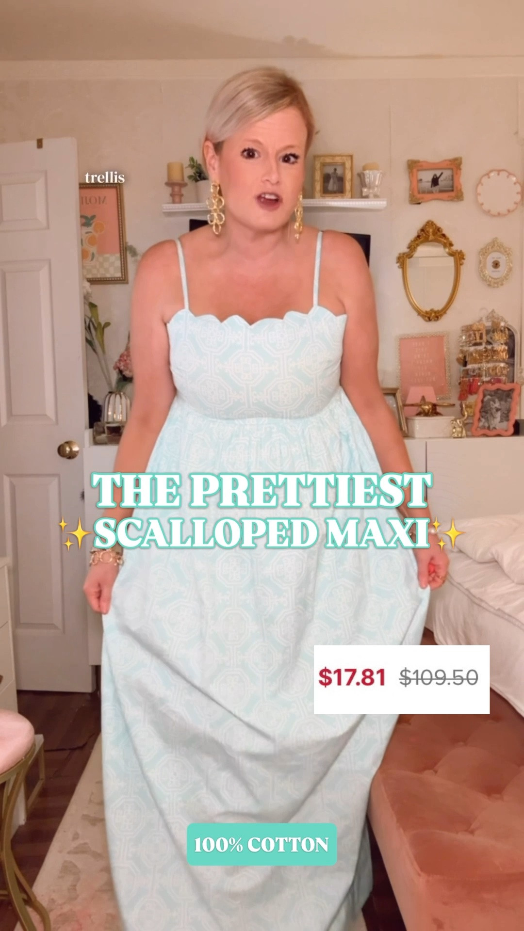 *GLITCH FIXED. This is still on sale but not as low as $17! Never know how long those deals will last.*

Cotton maxi dress | Belk dress sale | summer dress | scalloped maxi dress | vacation dress

This scalloped maxi dress is showing around $15 for me right now, and I honestly think it might be a glitch because it is also part of a buy 1, get 2 free promo.

It is 100% cotton, lined to the knee, and such a pretty summer dress for this insane price. The soft aqua print, scalloped neckline, adjustable straps, square neck shape, smocked back, full maxi length, and easy flowy skirt make it look so much more expensive than the checkout math.

I’m in a medium. True to size.

This is the dress you want for vacation dinners, beach trips, resort days, lake weekends, brunch, church, summer parties, casual wedding guest outfits, bridal showers, baby showers, garden parties, and every warm-weather plan where you want the dress to carry the outfit.

I’ll link this one plus my other favorite dresses from the brand that are part of the promo, because buy 1 get 2 free on dresses at this price is the kind of sale math that does not usually last.

cotton maxi dress, 100 cotton dress, scalloped maxi dress, scallop dress, aqua dress, blue maxi dress, summer dress, summer dresses women, vacation dress, resort dress, beach vacation dress, wedding guest dress, casual wedding guest dress, bridal shower dress, baby shower dress, garden party dress, church dress, Belk dress, Belk sale, buy one get two free, dress sale, maxi dress women, designer look for less

#LTKFindsUnder50 #LTKFindsUnder100 #PreppyStyle #LookForLess #WeddingGuestDress #WeddingGuestOutfit #VacationOutfit #SummerDress

#LTKSeasonal #LTKSaleAlert #LTKWedding