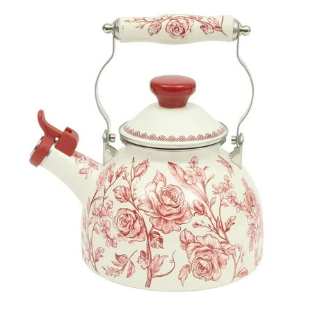 The Pioneer Woman Agatha 2-Quart Enamel on Steel Tea Kettle with Lid, Red | Walmart (US)