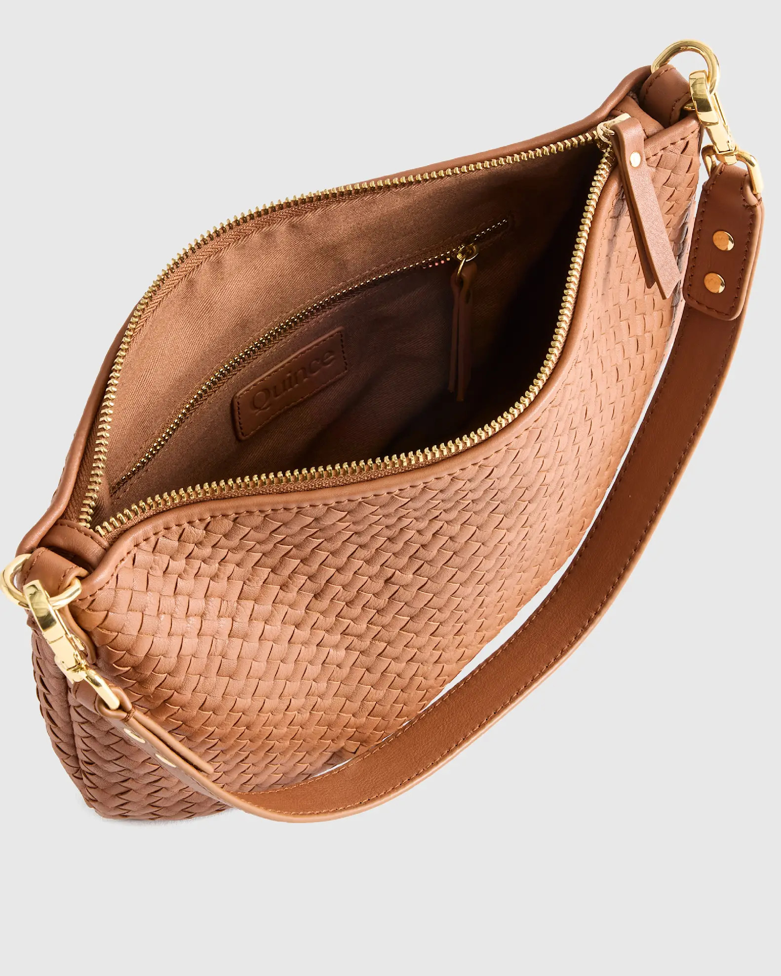 Italian Handwoven Leather Mini Shoulder Bag in Cognac | Quince