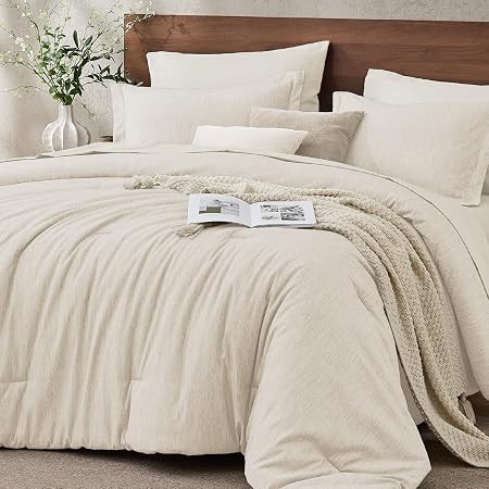 Bedsure King Comforter Set Prewashed Soft Bedding Set 3Pcs Beige 104"x90" | Amazon (US)