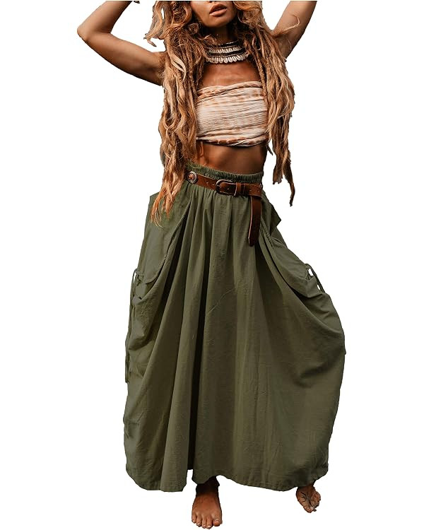 Women's Maxi Boho Skirt with Pockets Bohemian Organic Cotton Hippie Gypsy | Amazon (US)
