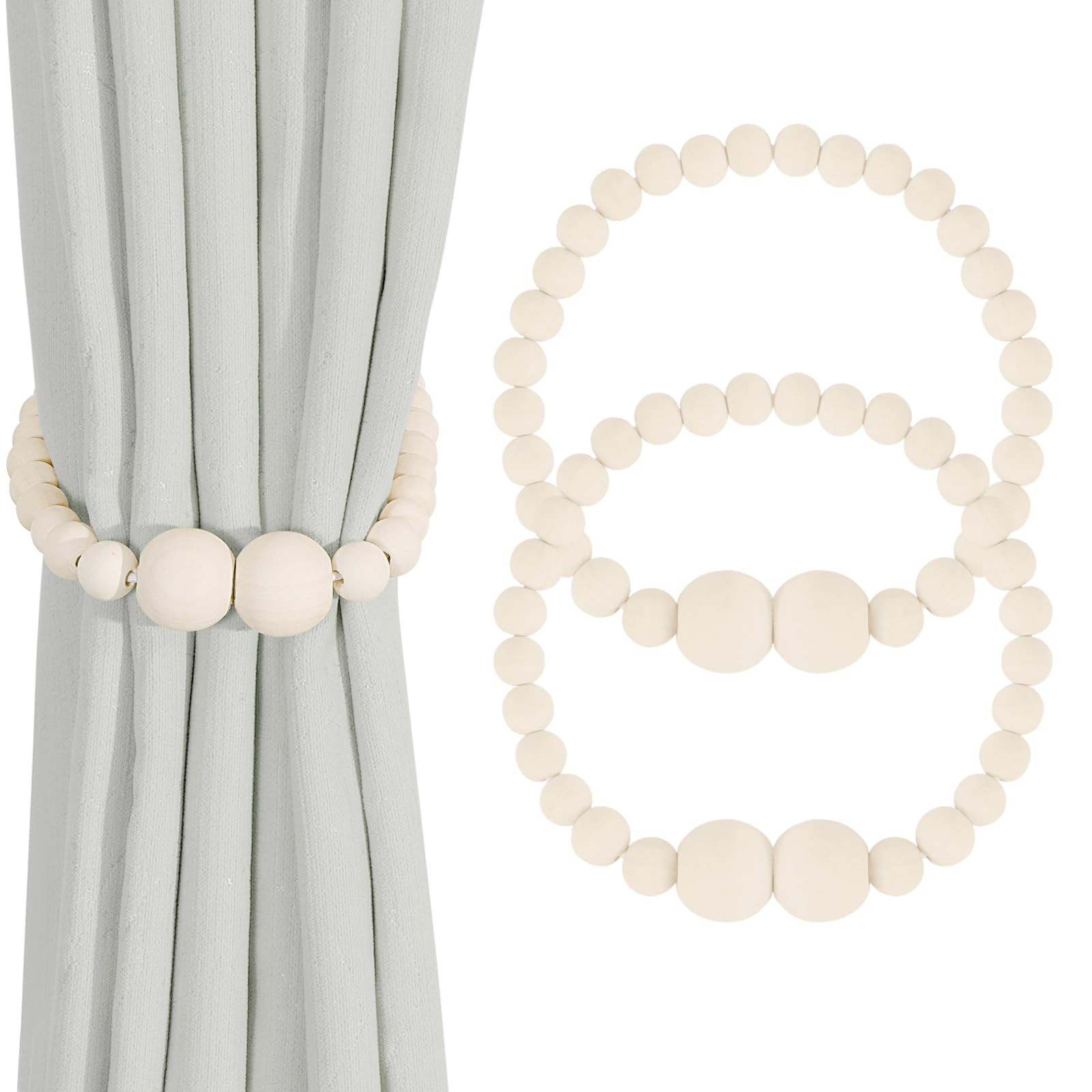 Magnetic Curtain Tiebacks, 2 Pack Curtain Holdbacks for Draperies, Wood Bead Curtain Tiebacks, El... | Amazon (US)