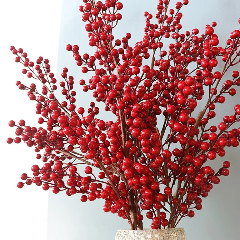 Visland 8Pack Artificial Red Berry Stems Branches, Fake Berry for Christmas Tree Xmas Wreath Deco... | Walmart (US)