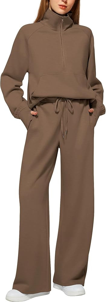 Casly Lamiit Women's 2 Piece Outfits Lounge Set 2025 Oversized Half Zip Sweatshirt Wide Leg Sweat... | Amazon (US)