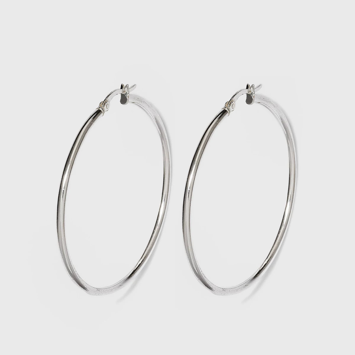Sterling Silver Hoop Earring - Silver: Polished Clip-In Clasp, Nickel-Free, Fashion Theme, 1.78" ... | Target