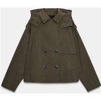 Zara - Short Trench Jacket With Hoodie - Khaki - S - Woman | Zara UK