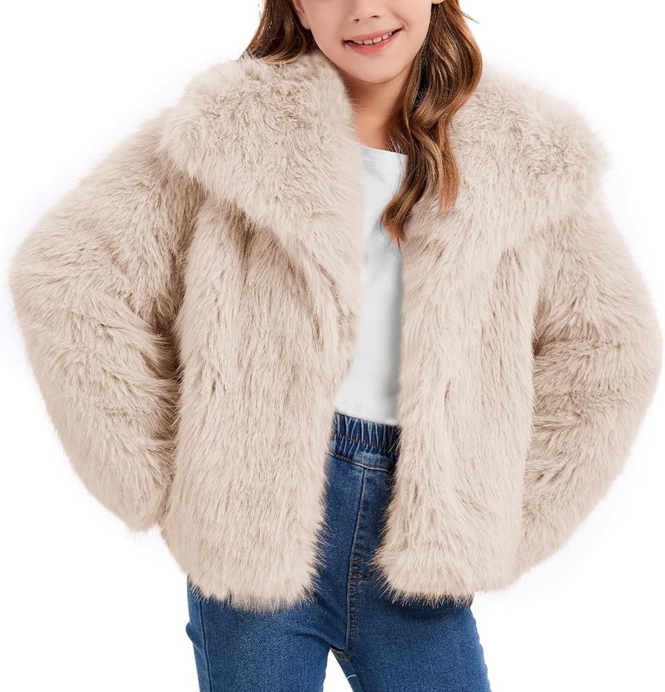Flygo Girls Faux Fur Coat Kids Fluffy Long Sleeve Lapel Collar Open Front Jacket Warm Winter Shag... | Amazon (US)