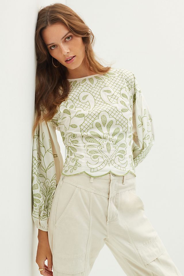 Puff-Sleeve Embroidered Blouse | Anthropologie (US)