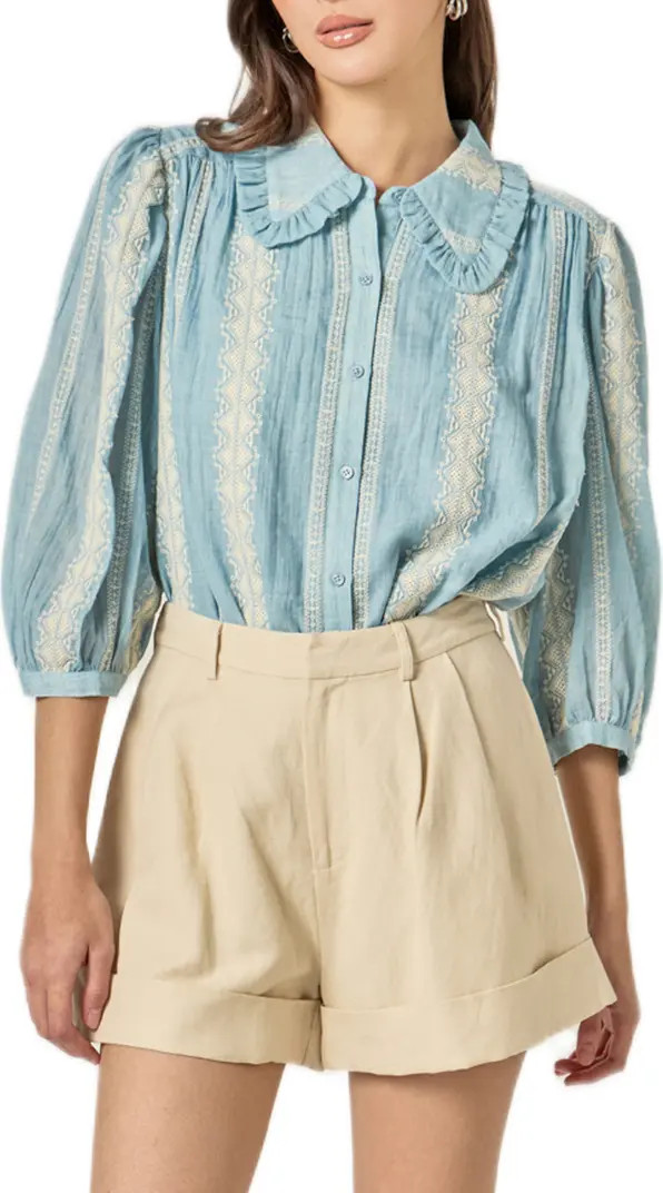 Ruffle Embroidered Puff Shoulder Shirt | Nordstrom