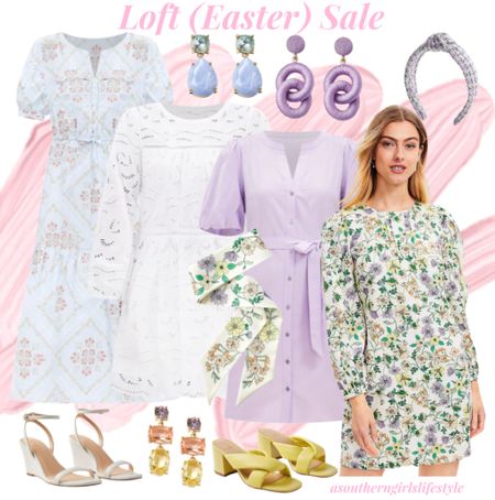 Loft Sale in time for Easter! 

Blue Balloon Sleeve Midi Dress, White Eyelet Swing Dress, Lavender Striped Puff Sleeve Shirtdress, Floral Shift Dress, Blue Drop Earrings, Fabric Drop Earrings, Triple Drop Earrings, Tweed Knot Headband, Floral Skinny Scarf, Ankle Strap Wedge Heels & Lemon Yellow Puffed Twist Leather Mules

Easter Outfit. Spring Outfit  

#LTKSeasonal #LTKstyletip #LTKsalealert