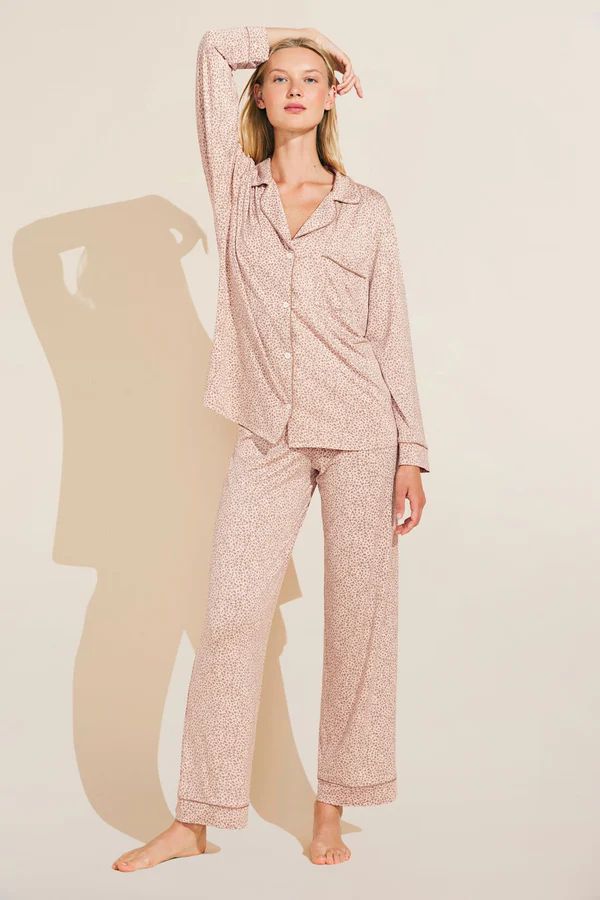 Gisele Printed TENCEL™ Modal Long PJ Set - Animal Hearts Mocha/Mocha | Eberjey