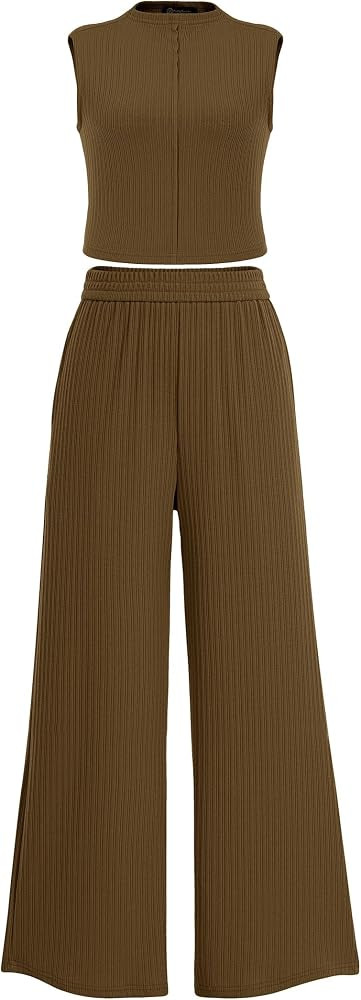 PRETTYGARDEN Womens 2 Piece Summer Casual Tank Tops And Wide Leg Pants Tracksuits | Amazon (US)