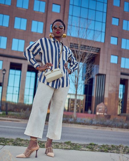 Bold stripes are the best! Shop this easy and elevated casual look, perfect for Spring! Features cropped denim pants and an oversized shirt. Wearing my normal size M in the top.

#LTKover40 #LTKfindsunder50 #LTKstyletip
