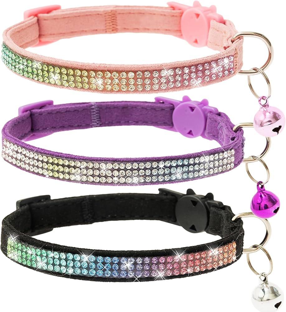 JVVGPET Breakaway Cat Collar with Bells - Rhinestone Bling Cute Cat Collars for Girl Boy Cats - A... | Amazon (US)