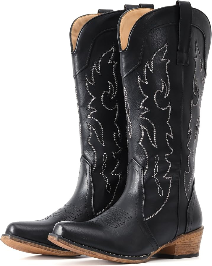 IUV Cowboy Boots for Women Mid Calf Fashion Cowgirl Boots Western Snip Toe | Amazon (US)