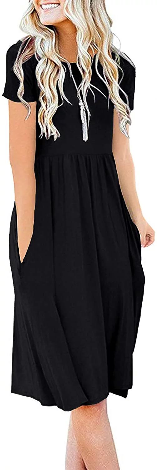 JuneFish Women's Summer Casual Short Sleeve Dresses Empire Waist Dress with Pockets | Walmart (US)