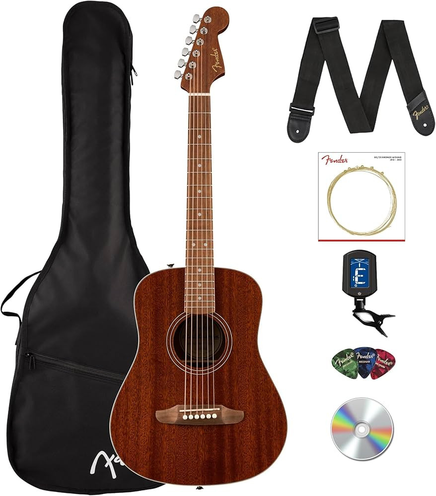 Fender California Standard Redondo Mini Acoustic Guitar - Natural Sapele Bundle with Gig Bag, Tun... | Amazon (US)