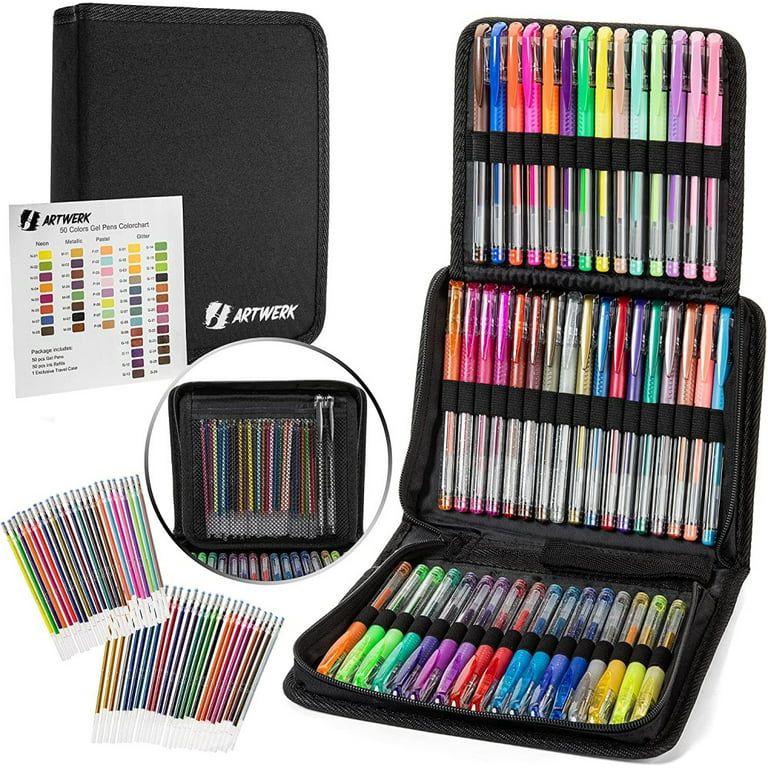 Nylea 100 Pack Glitter Gel Pens for Adult Coloring with Silk Travel Case - Walmart.com | Walmart (US)