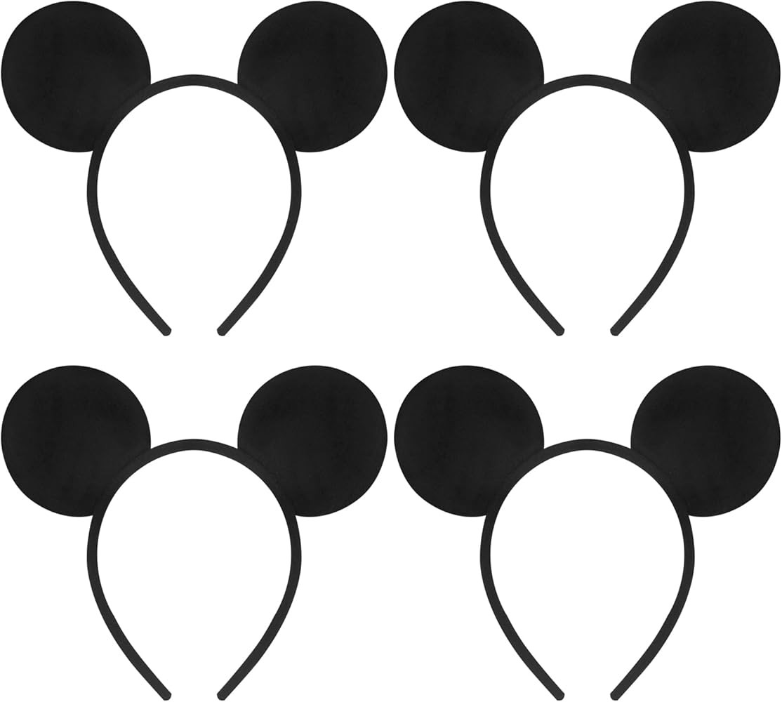 4 Pack Solid Black Mouse Ears Headbands for men Boys, Headband for Cosplay Costume Birthday Party... | Amazon (US)