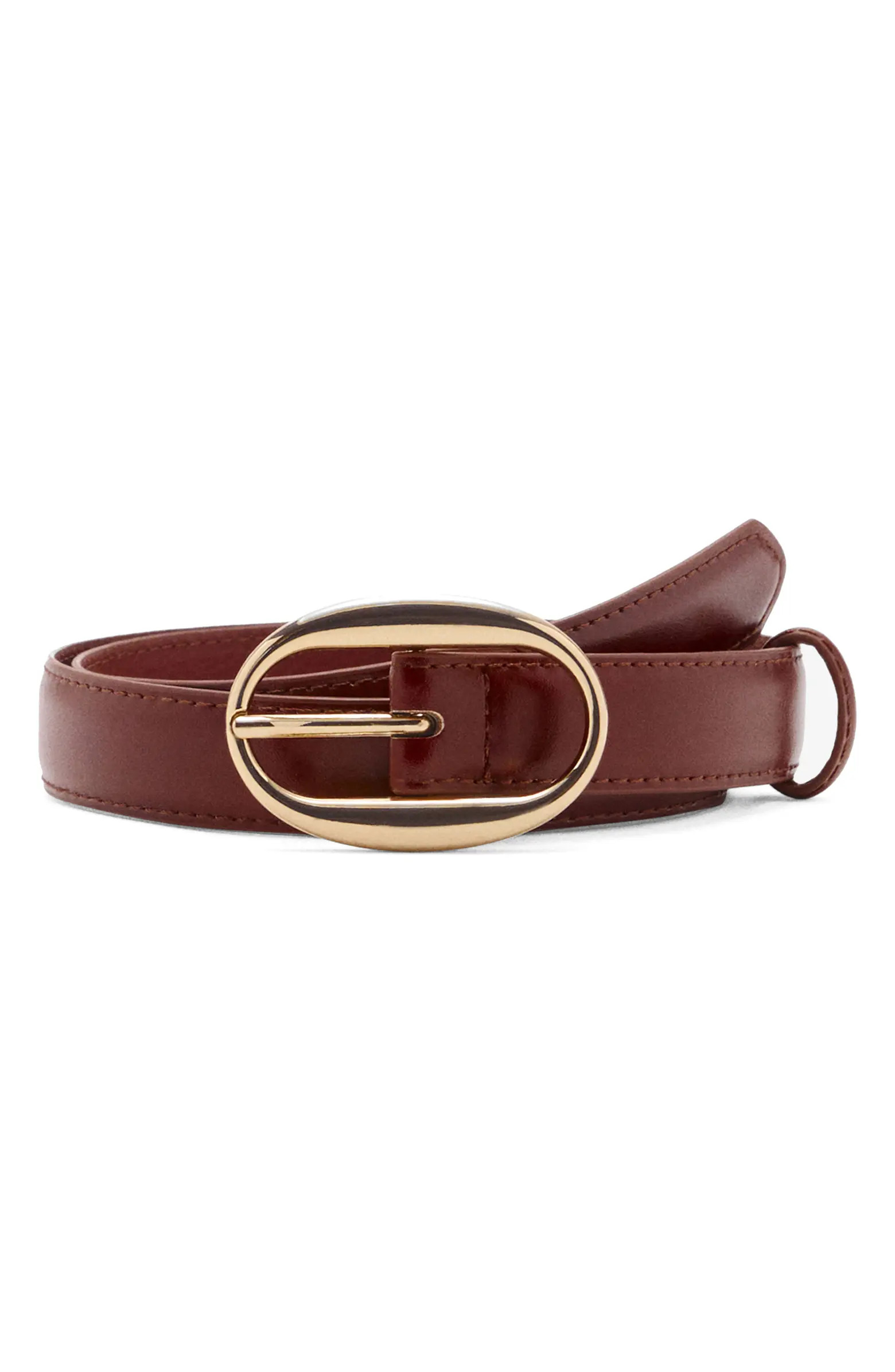 MANGO Oval Buckle Faux Leather Belt | Nordstrom | Nordstrom
