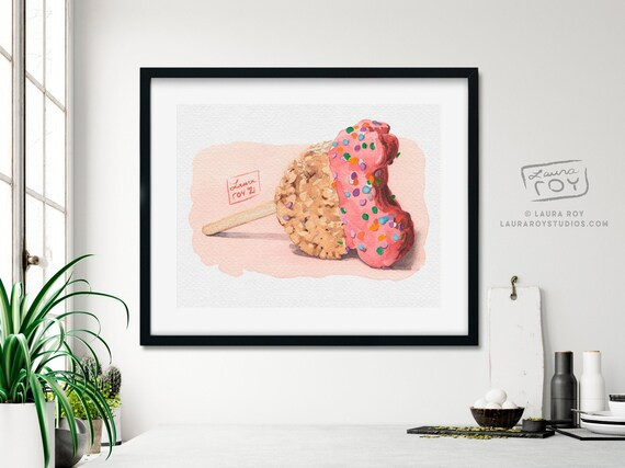 Pink Mickey Ears Treat Watercolor Giclée Print | Rice Krispie Dessert Disney Painting | Etsy (US)