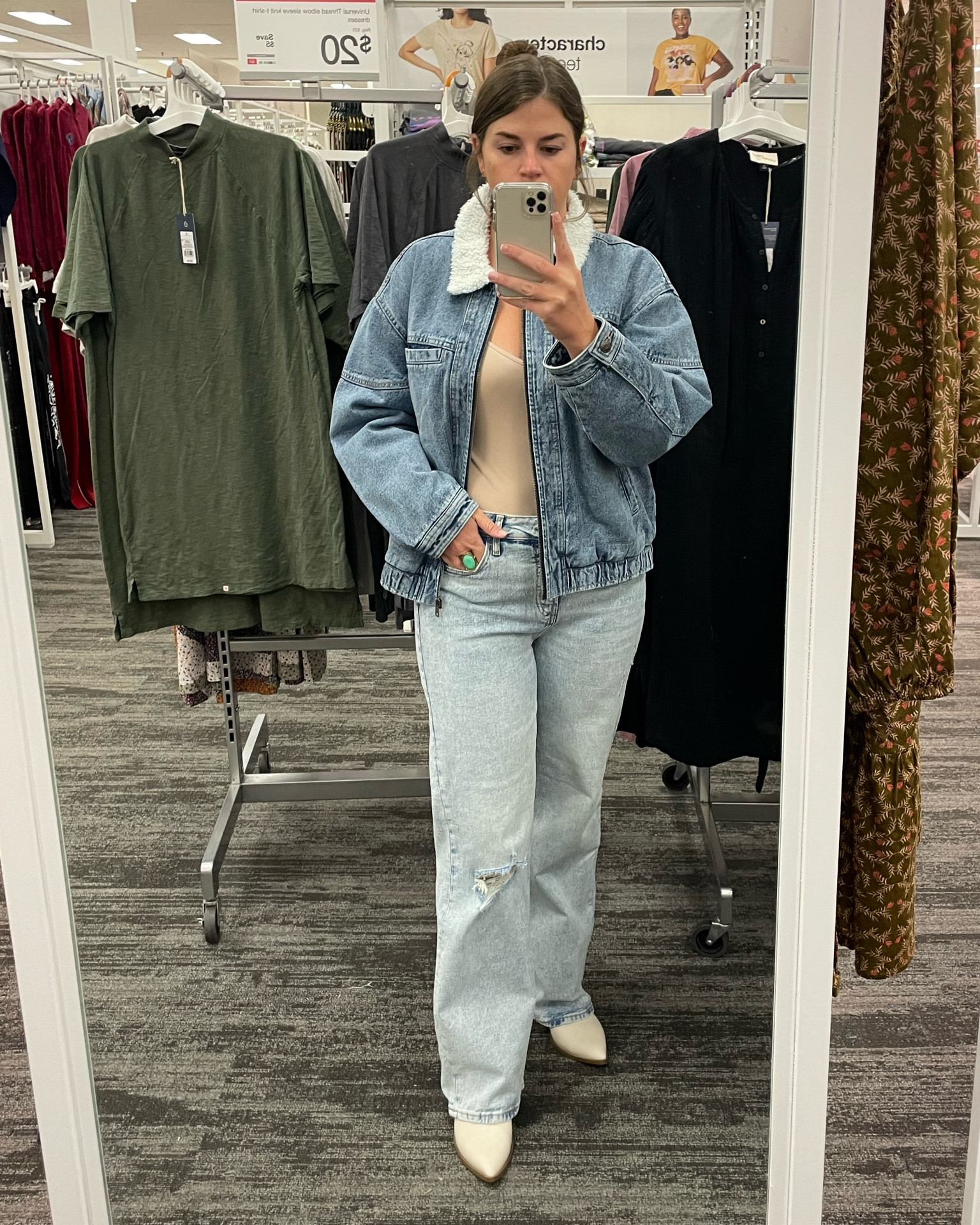 Wearing a size large jacket and size 10 jeans 

#jeans #denim #jeanjacket #bomberjacket #denimjacket #jacket #coat #outerwear #target #targetfinds #oldnavy 

#LTKunder50 #LTKsalealert #LTKSeasonal