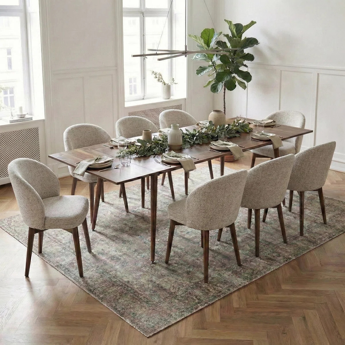 9-Piece Mid-Century Rectangular Extendable Dining Sets | Wayfair North America