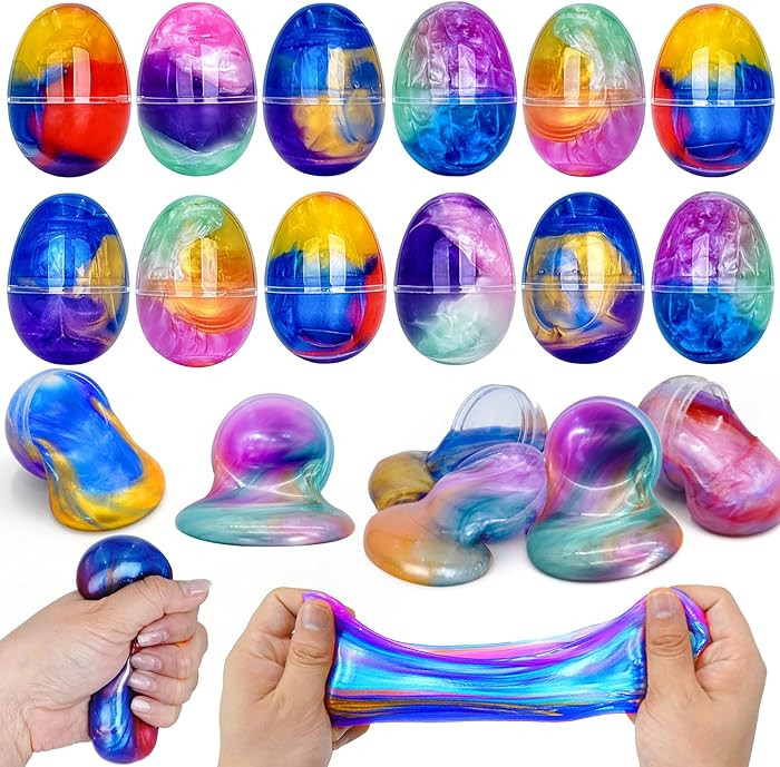 12 Pack Prefilled Easter Galaxy Slime Eggs,Galaxy Slime Easter Egg Fillers Stress Relief for Kid ... | Amazon (US)
