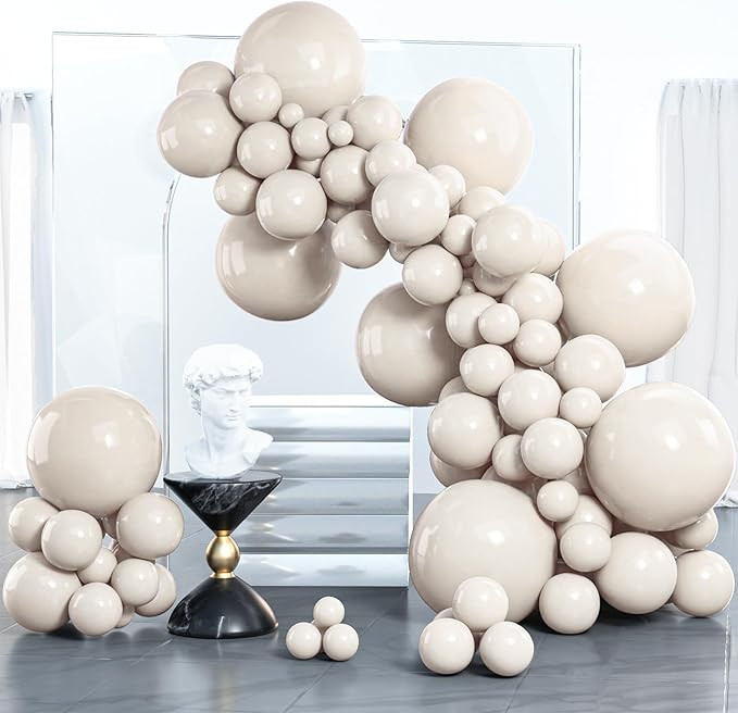 PartyWoo White Sand Balloons 100 pcs Different Sizes Pack of 18 12 10 5 Inch Off White Beige Crea... | Amazon (US)