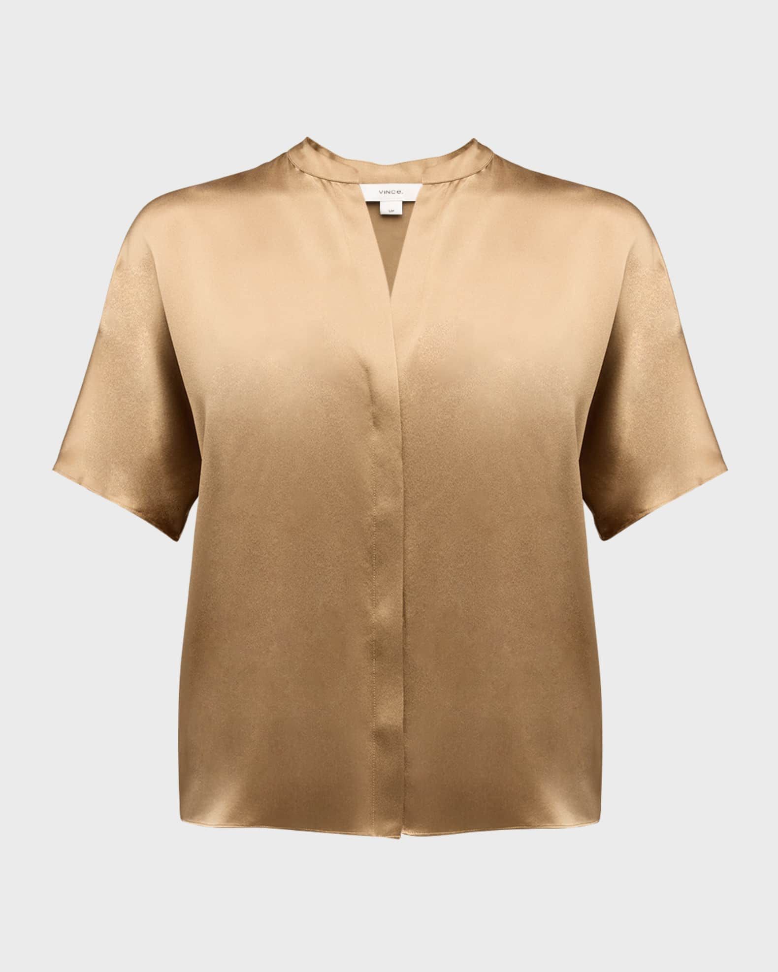 Short-Sleeve Dolman Button-Front Silk Blouse | Neiman Marcus