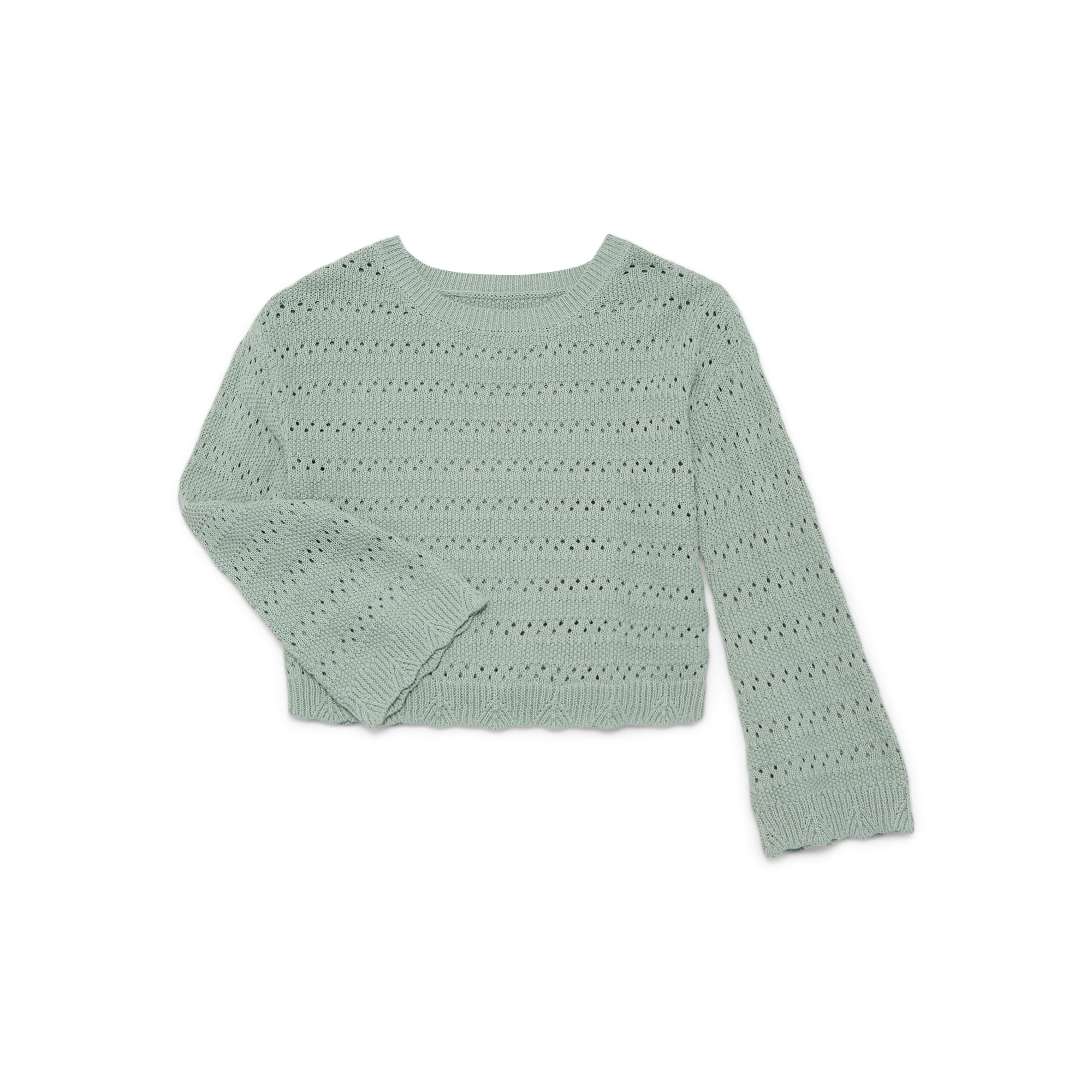 Wonder Nation Girls Pointelle Sweater with Long Sleeves, Sizes 4-18 & Plus | Walmart (US)