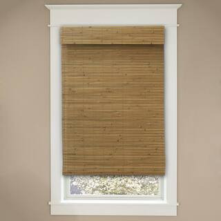 Modern Farmhouse Cut-to-Size Honey Flat-Weave Cordless Light-Filtering Bamboo Shade - 30.5 in. W ... | The Home Depot