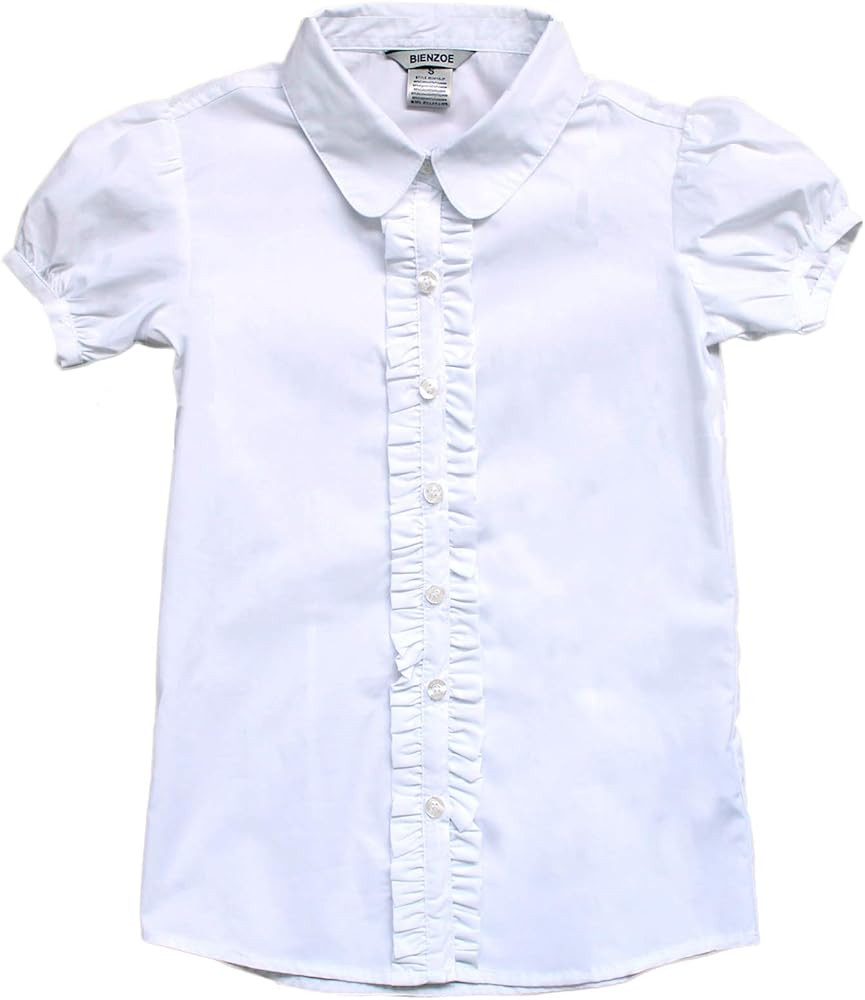 Amazon.com: Bienzoe Girls Shirt Short Sleeve: White Button Up Kids School Uniform Cotton Oxford C... | Amazon (US)