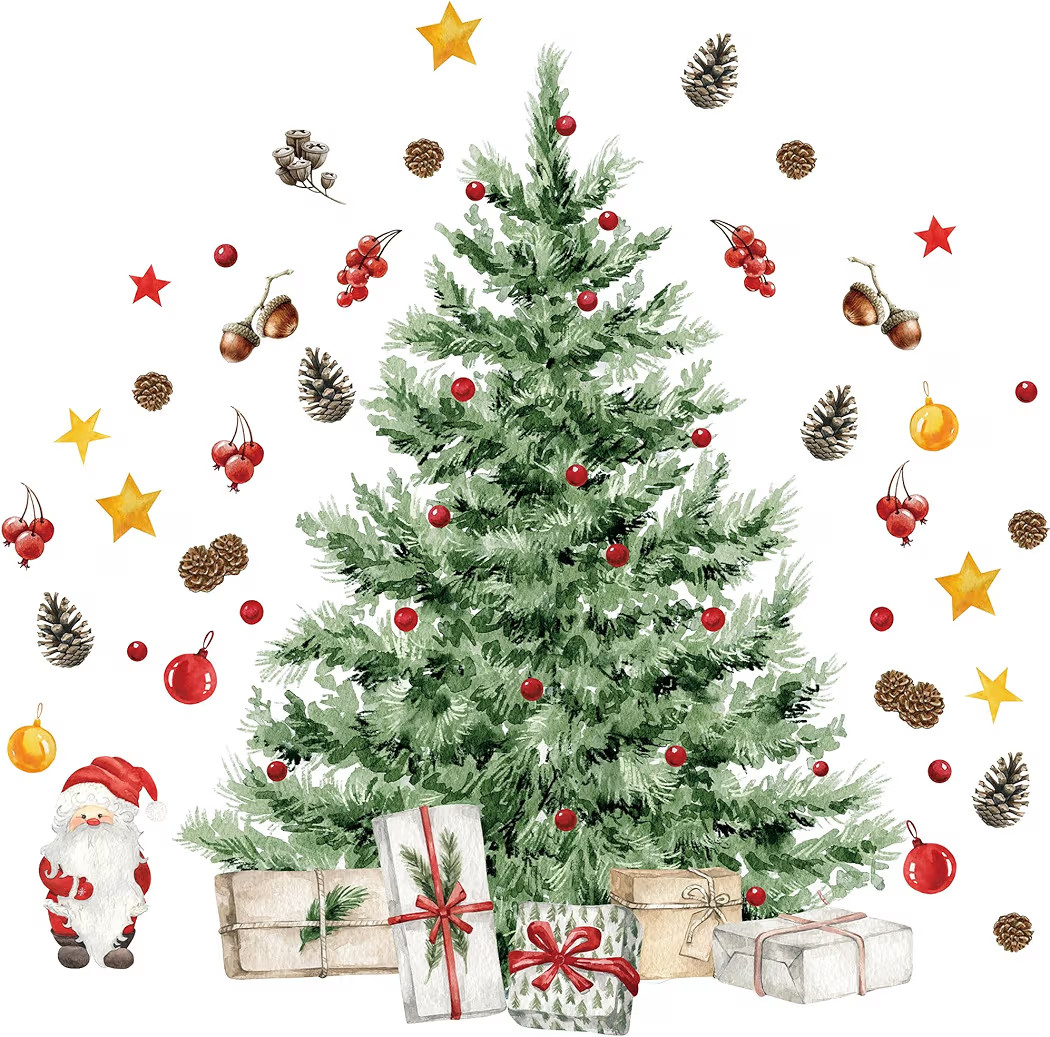 Augisteen Large Christmas Tree Wall Decals Merry Christmas DIY Watercolor Wall Stickers Peel and ... | Amazon (US)